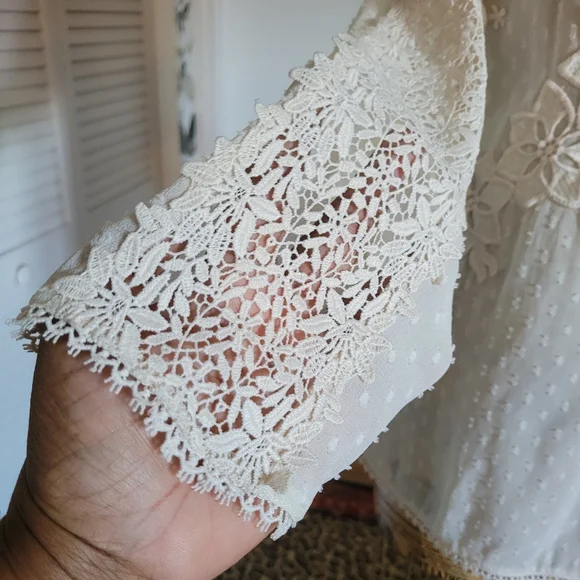 Zara Cream Ivory Swiss Dot Sheer Lace Blouse Tunic Sz M - Picture 5 of 9